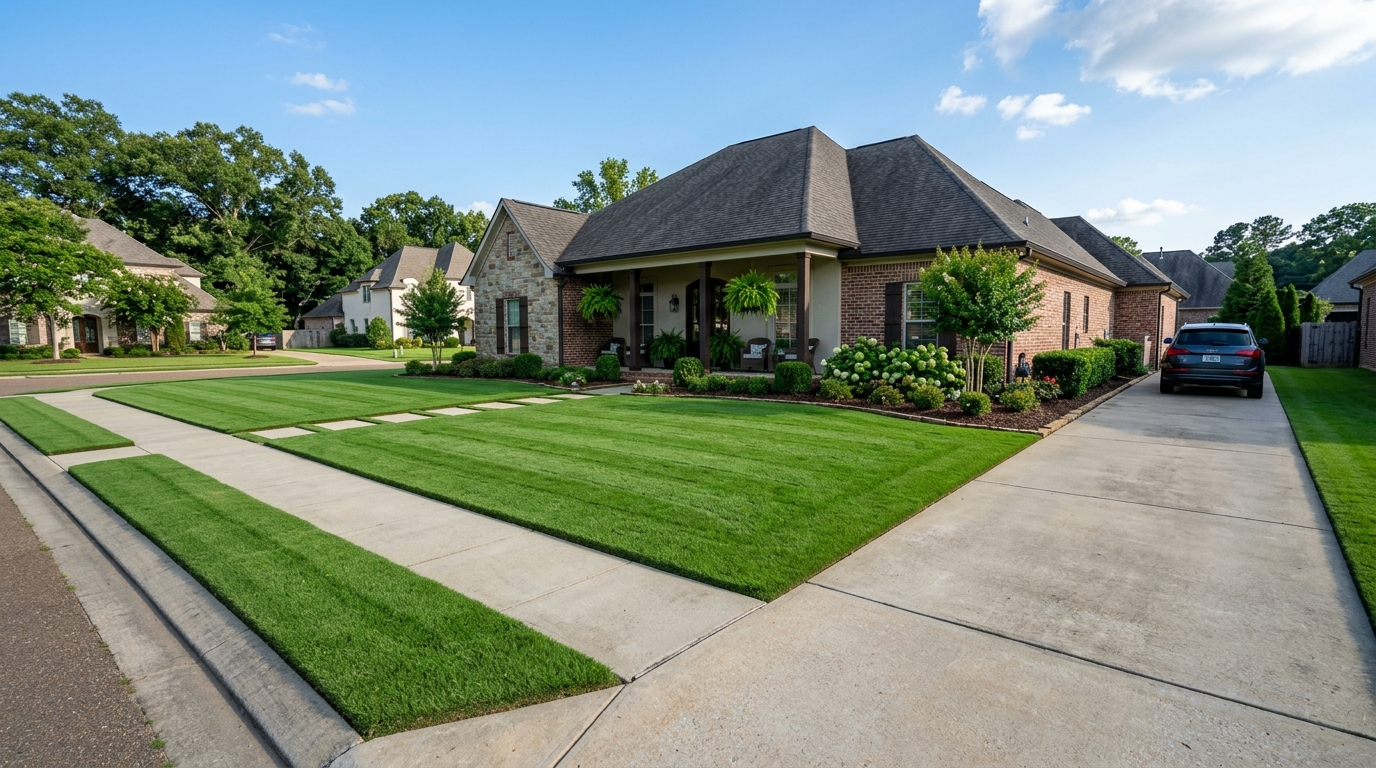 Precision residential mowing stripes in Flora MS